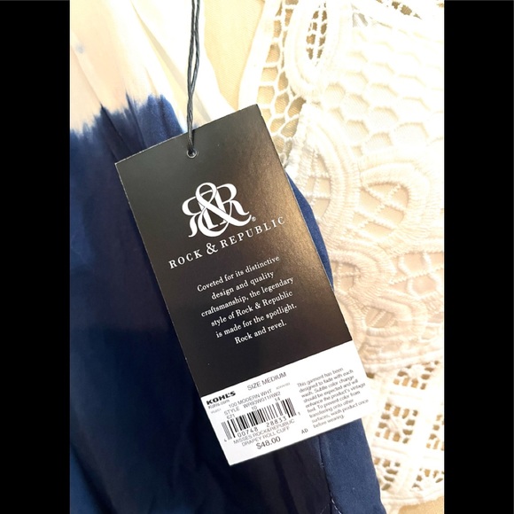 NWT M Rock & Republic Blue White Tie Dye Shirt Top - Picture 7 of 7